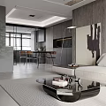 Modern Living and Dining Room Interior Design With White Sofa TV Cabinet and Large Window