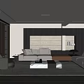 Modern Living Room Interior With Sofa Coffee Table Rug Wall Unit And Neutral Tones Lighting