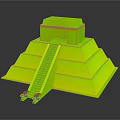 Step Pyramid Structure Featuring Multiple Stepped Levels And Red Staircase Leading To Top Platform 3d model
