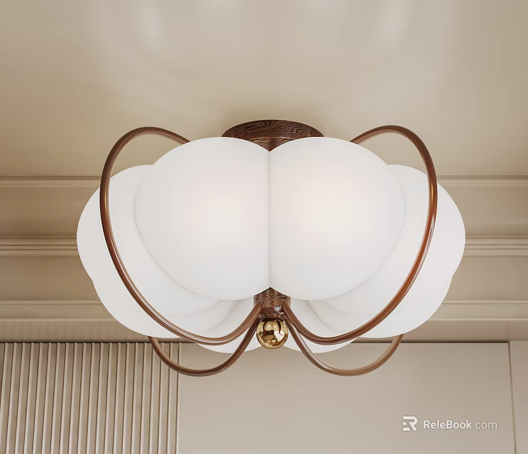 Modern Ceiling Light With White Shades And Brown Metal Circular Rings Design 3d model 