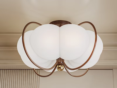 Modern Ceiling Light With White Shades And Brown Metal Circular Rings Design 3d model