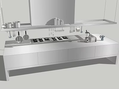 Stainless Steel Modern Kitchen With Stove Sink Hanging Pots And Essential Appliances 3d model