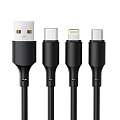 Durable Black Multi Port Phone Charging Cables With USB Type C Lightning And USB A 3d model