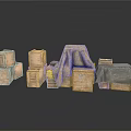 Wooden Storage Boxes And Small Ladder Covered With Cloth For Home Organization