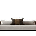 Modern Sectional Sofa With Metal Frame Light Cushions And Brown Pillows 3d model