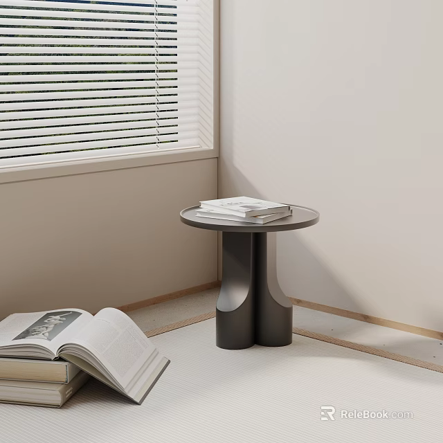 Modern Dark Side Table Design With Stacked Books In Living Corner 3d model