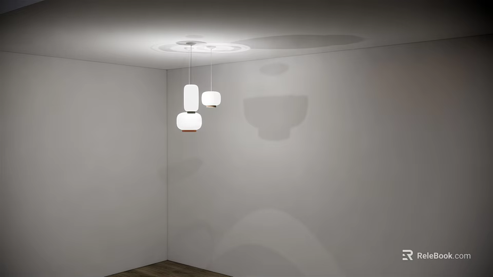 Modern Pendant Lights Hanging In Minimalist Interior With White Walls And Shadow Effects 3d model 