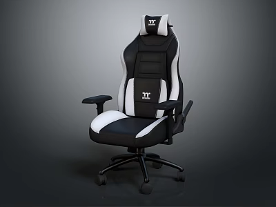 Black And White TT Gaming Chair With High Backrest And Armrests 3d model