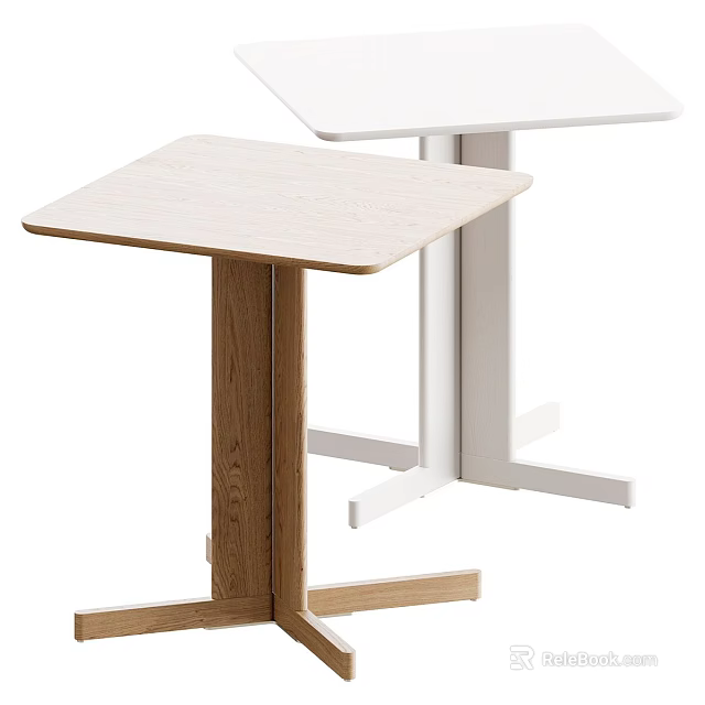 Wooden And White Desks With Square Tabletop Single Column Support And Cross Base 3d model 
