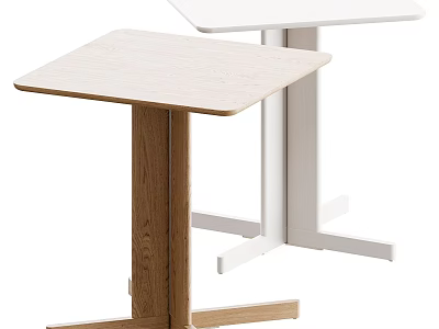 Wooden And White Desks With Square Tabletop Single Column Support And Cross Base 3d model