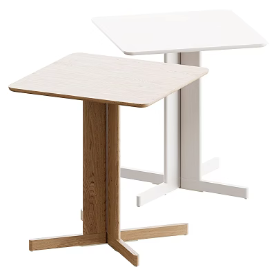 Wooden And White Desks With Square Tabletop Single Column Support And Cross Base 3d model