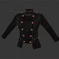 Black Double Breasted Jacket with Metal Buttons Stand Collar and Shoulder Details