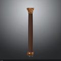 Classical Column Design With Ornate Golden Capital And Textured Red Shaft
