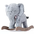 Gray Elephant Plush Toy on Wooden Rocking Base with Pink Bow and Name Brooke
