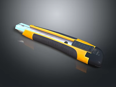 Ergonomic Yellow Black Utility Knife With Retractable Blade And Rubber Grip Handle 3d model