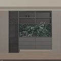 Elegant Modern Sideboard with Glass Door Shelves Gray Drawers and Green Marble Backdrop