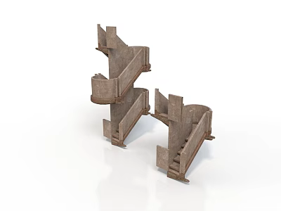 Architectural Building Staircase Model With Detailed Steps And Metal Railings 3d model