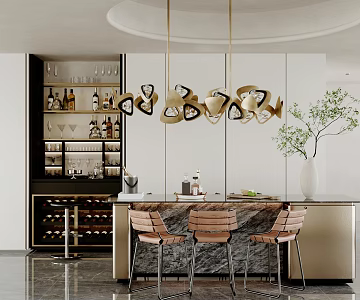 Modern Light Luxury Home Restaurant Open Restaurant Island Restaurant Kitchen Restaurant Light Luxury Sideboard Metal Bar Stool Marble Bar Wine Cabinet Sideboard 3d model
