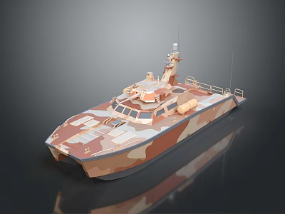 Camouflage Military Patrol Boat With Upper Superstructure Deck Antenna And Equipment 3d model