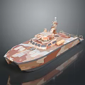 Camouflage Military Patrol Boat With Upper Superstructure Deck Antenna And Equipment