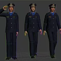 Multiple Uniformed Personnel in Blue Uniforms with Saluting Standing and Walking Poses
