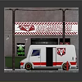 Tasty Burgers Street Food Truck Scene With Signboard Lamp Post And Fire Hydrant