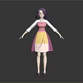 Cartoon Style Female Game Movie Character With Purple Hair Glasses Pink Top Yellow White Skirt