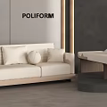 Modern Beige Sofa Bench With Wooden Frame And Soft Upholstered Cushions