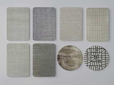 Various Square Rugs With Textured Patterns In Neutral Tones For Living Room Decor 3d model