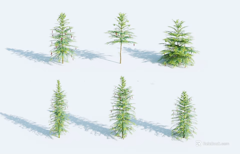 Arbor Trees in Different Sizes and Shapes Isolated on White Background with Shadows 3d model 