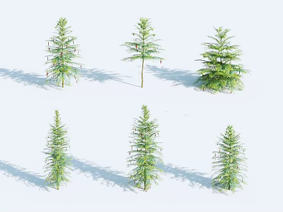 Arbor Trees in Different Sizes and Shapes Isolated on White Background with Shadows 3d model