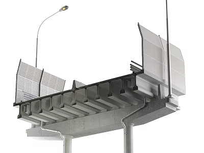 Modern Road Infrastructure With Concrete Bridge Structure Acoustic Barriers And Street Lamps 3d model
