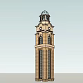 Brick Clock Tower With Domed Top And Tall Architectural Windows Design