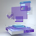 Tech Inspired UI Design Featuring Transparent Purple Blue Panels Data Charts And Checkmark Icon 3d model