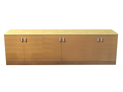 Modern Long Wooden Bookcase With Three Cabinet Doors And Metal Handles 3d model