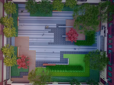 Rooftop Garden Design With Lush Greenery Wooden Deck And Colorful Plants 3d model