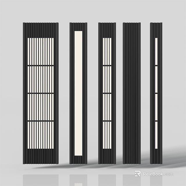 Modern Minimalist Grille Lights With Black Vertical Bars And Strip Lighting Design 3d model 