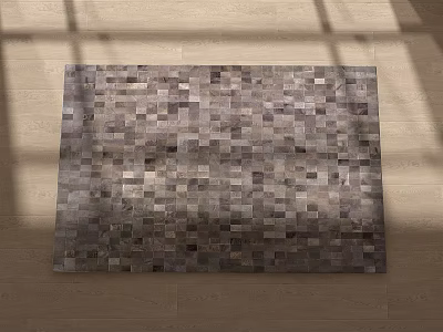 Square Carpet with Patchwork Design in Gray Tones on Wooden Floor with Natural Light 3d model