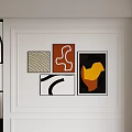 Abstract Paintings With Geometric Shapes And Abstract Lines Hanging On White Wall