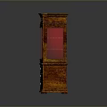 Antique Wooden Cabinet With Carved Design Glass Doors And Pink Interior Drawers