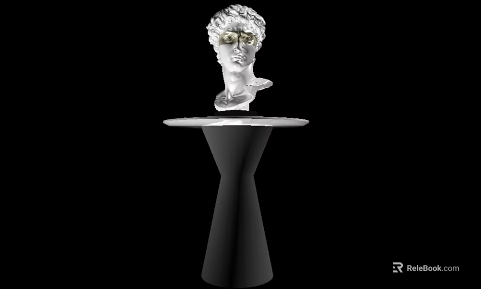 Carved White Marble Bust Sculpture Display On Black Conical Pedestal 3d model 