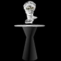 Carved White Marble Bust Sculpture Display On Black Conical Pedestal