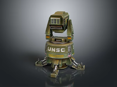 UNSC Green Mechanical Military Weapon with Base and Support Legs Structure 3d model