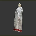 Elegant Long Silver Robe With Red Trim On Cuffs And Hem Displayed On Mannequin