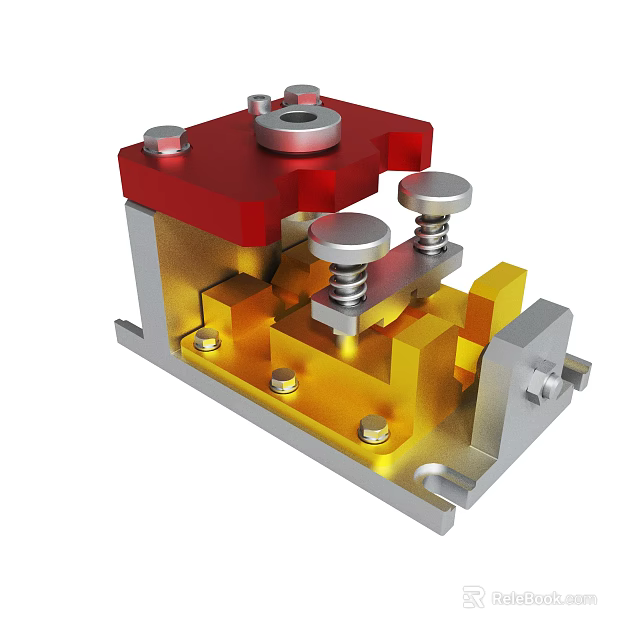 Red Gold And Silver Mechanical Component With Metal Bolts And Structure 3d model