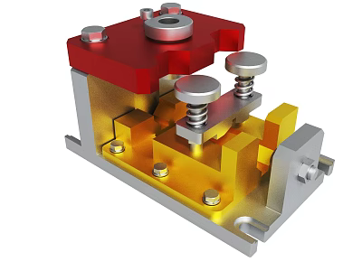 Red Gold And Silver Mechanical Component With Metal Bolts And Structure 3d model