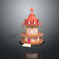 Fairy Tale Tower Building With Red Pointed Roof Multi Floor Balconies Pink Door White Steps
