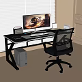 Modern Metal Frame Desk Chair Set With Mesh Office Chair Computer Monitor Setup By Window