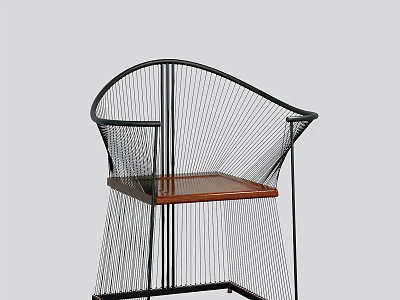 Stylish Modern Single Chair With Black Metal Frame Ergonomic Wire Mesh Design And Wooden Seat 3d model