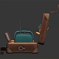 Open Brown Suitcase With Camera Kettle Rope Books And Colorful Box